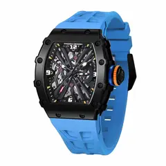 PAGANI - Reloj Design Movimiento Japonés Vh65 Cristal Zafiro Negro Correa Celeste