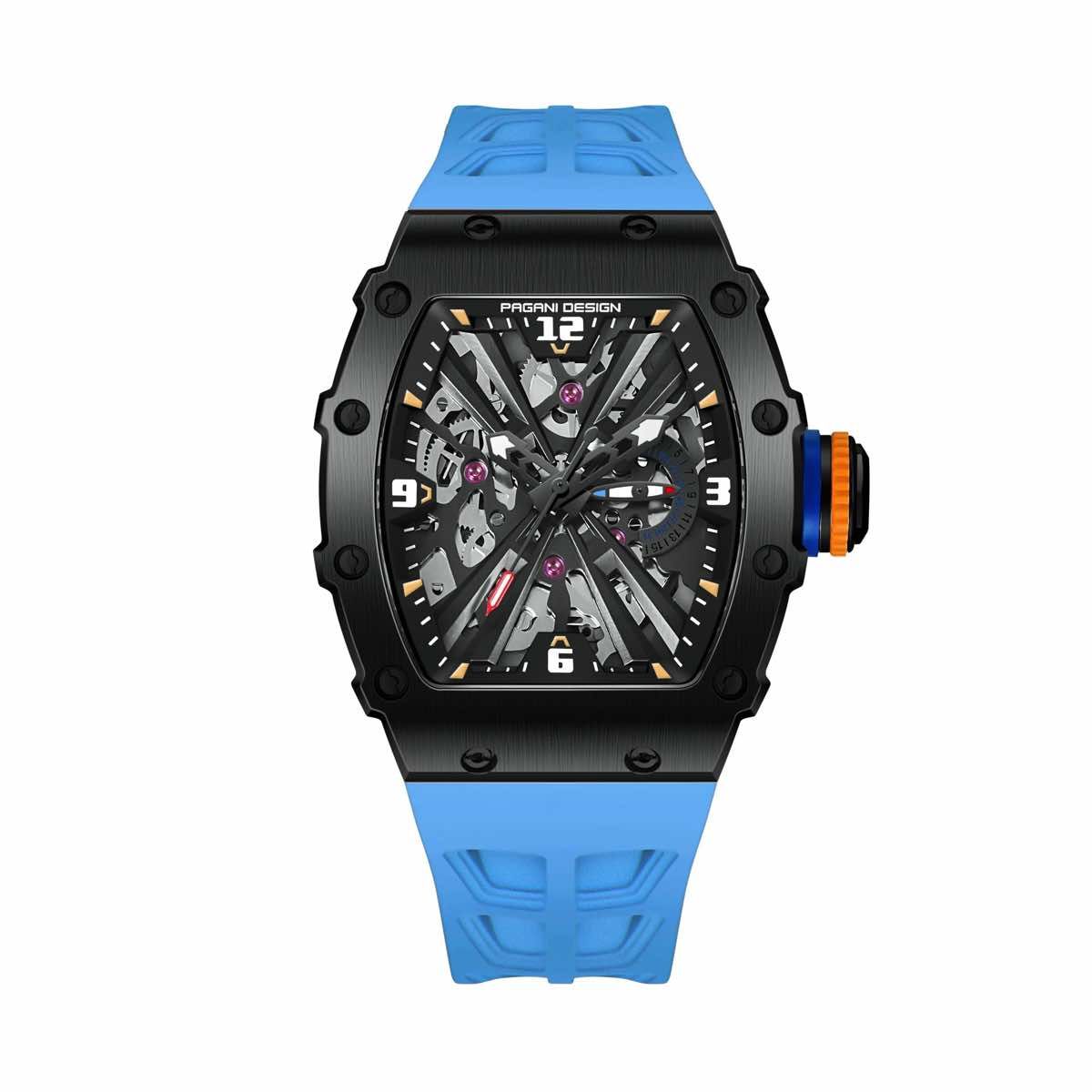 PAGANI - Reloj Pagani Design Movimiento Japonés Vh65 Cristal Zafiro Negro Correa Celeste