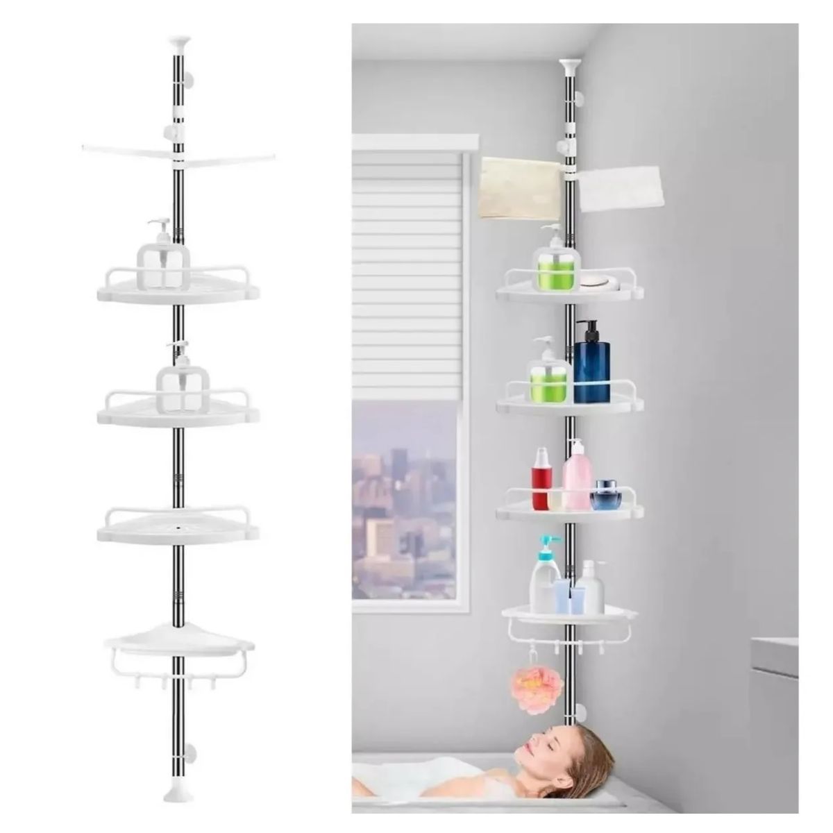 GENERICO - Esquinero Ducha 4 Niveles Regulable Ajustable Multiuso Baño Blanco