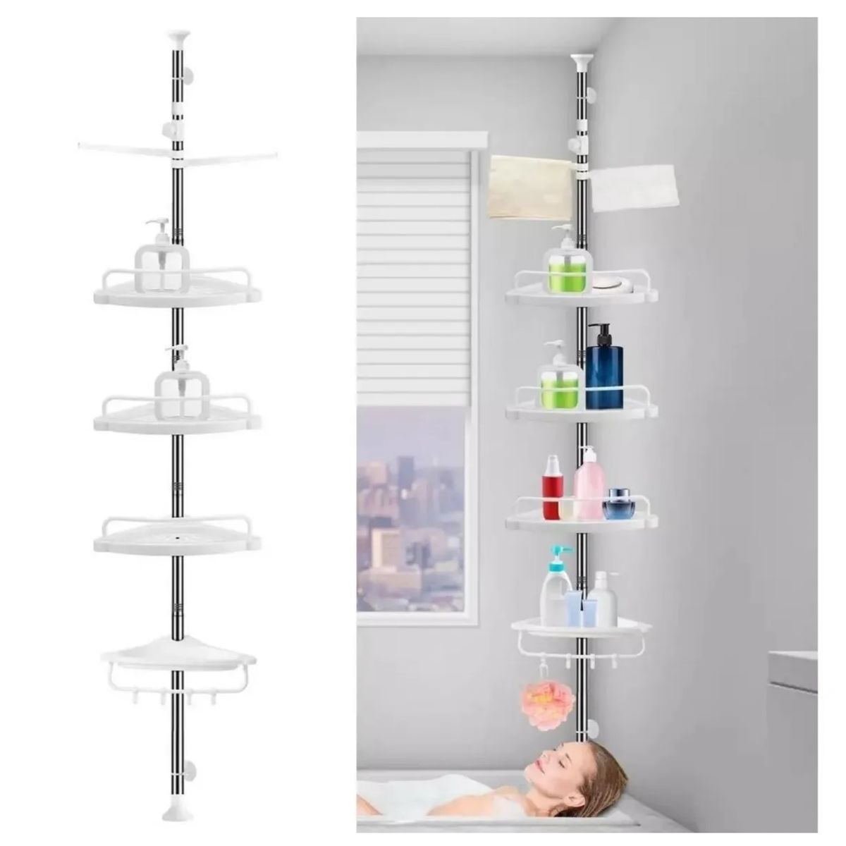 GENERICO - Esquinero Ducha 4 Niveles Regulable Ajustable Multiuso Baño Blanco