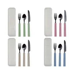 GENERICO - Set Cubiertos 3 Piezas Mango Cuadrado Con Estuche Portatil Surtido