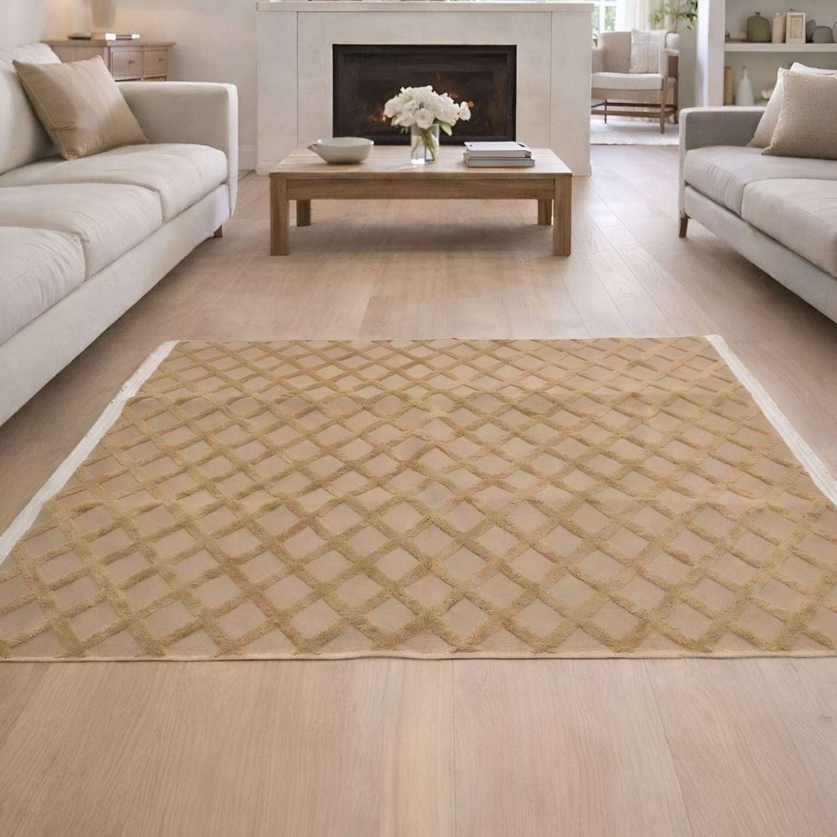 GENERICO - ALFOMBRA JACQUARD TEXTURIZADA CON DISEÑO Y FLECOS 150X200 CM