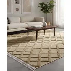 GENERICO - ALFOMBRA JACQUARD TEXTURIZADA CON DISEÑO Y FLECOS 180X200 CM