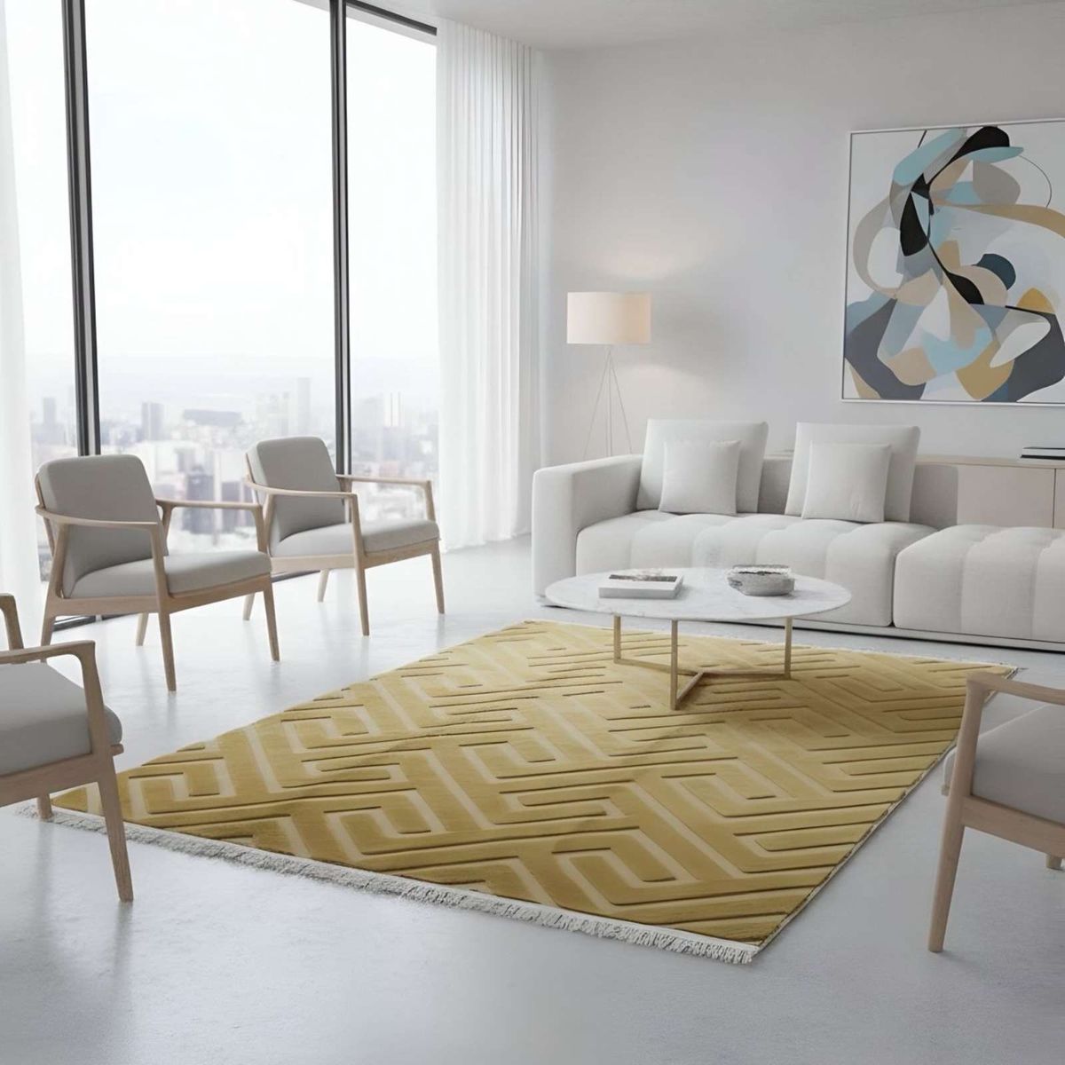 GENERICO - ALFOMBRA JACQUARD TEXTURIZADA CON DISEÑO Y FLECOS 200X240 CM