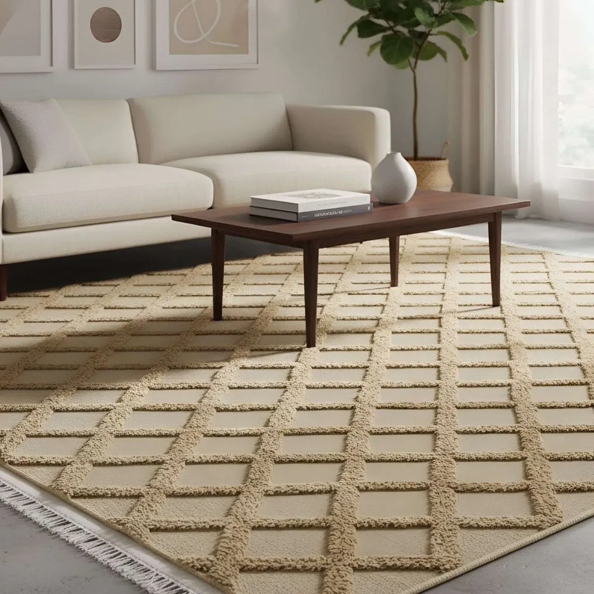 GENERICO - ALFOMBRA JACQUARD TEXTURIZADA CON DISEÑO Y FLECOS 200X240 CM