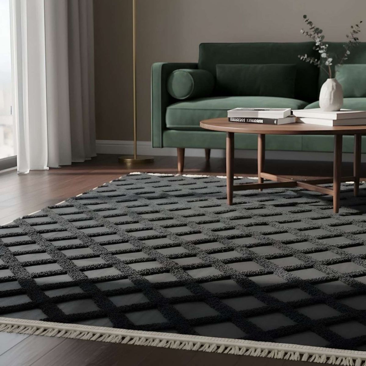 GENERICO - ALFOMBRA JACQUARD TEXTURIZADA CON DISEÑO Y FLECOS 180X200 CM