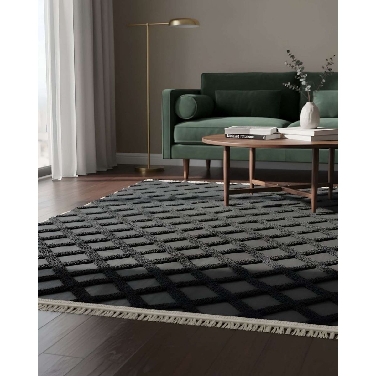 GENERICO - ALFOMBRA JACQUARD TEXTURIZADA CON DISEÑO Y FLECOS 180X200 CM