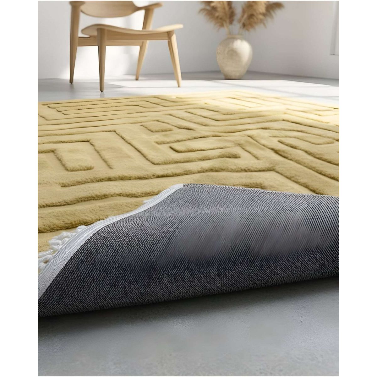 GENERICO - ALFOMBRA JACQUARD TEXTURIZADA CON DISEÑO Y FLECOS 180X200 CM