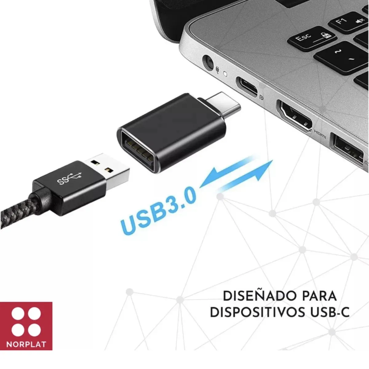 GENERICO - adaptador usb A a usb C  Otg 3.0 hembra a macho convertidor gris