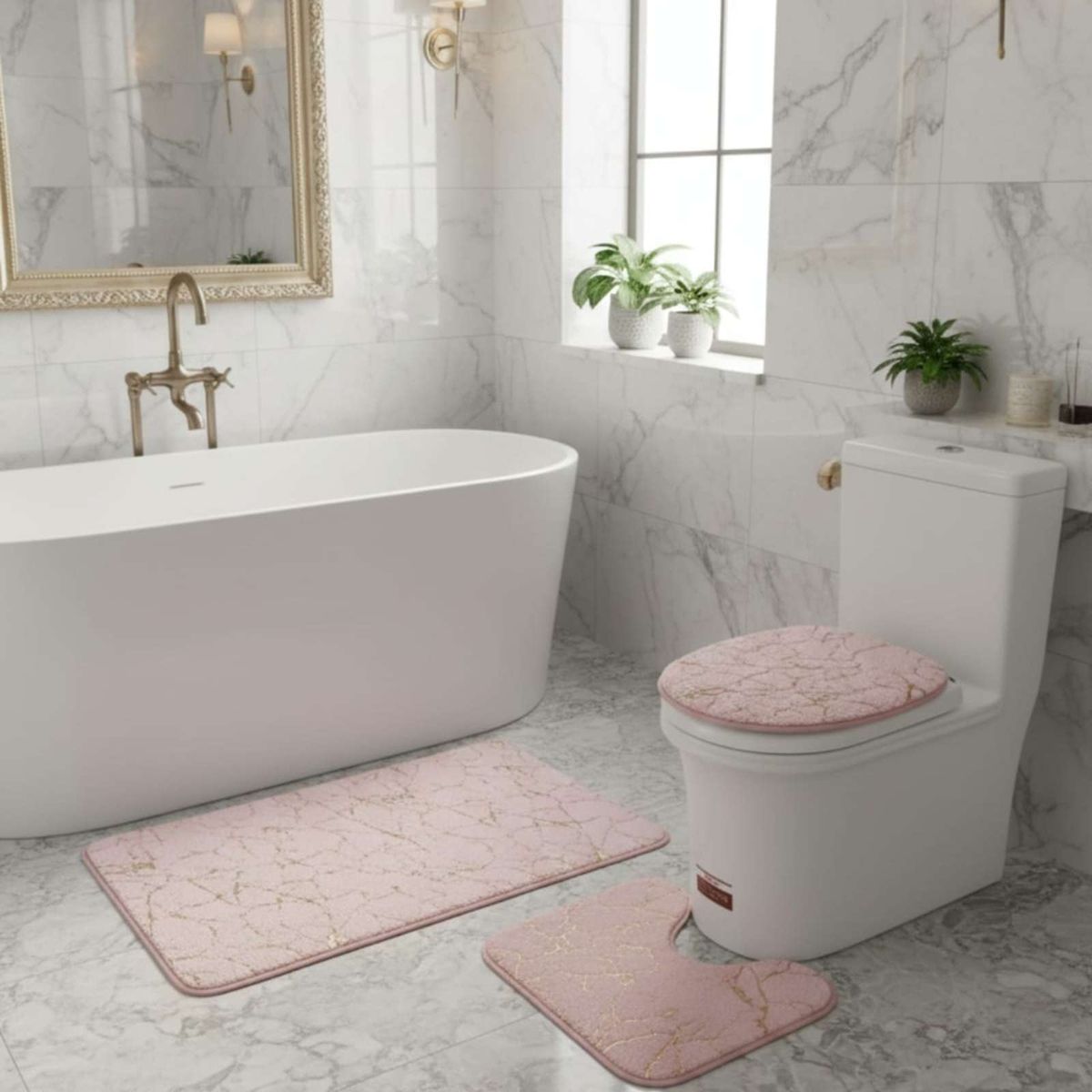 GENERICO - SET DE BAÑO DE MARMOL ATERCIOPELADOS 3 PIEZAS