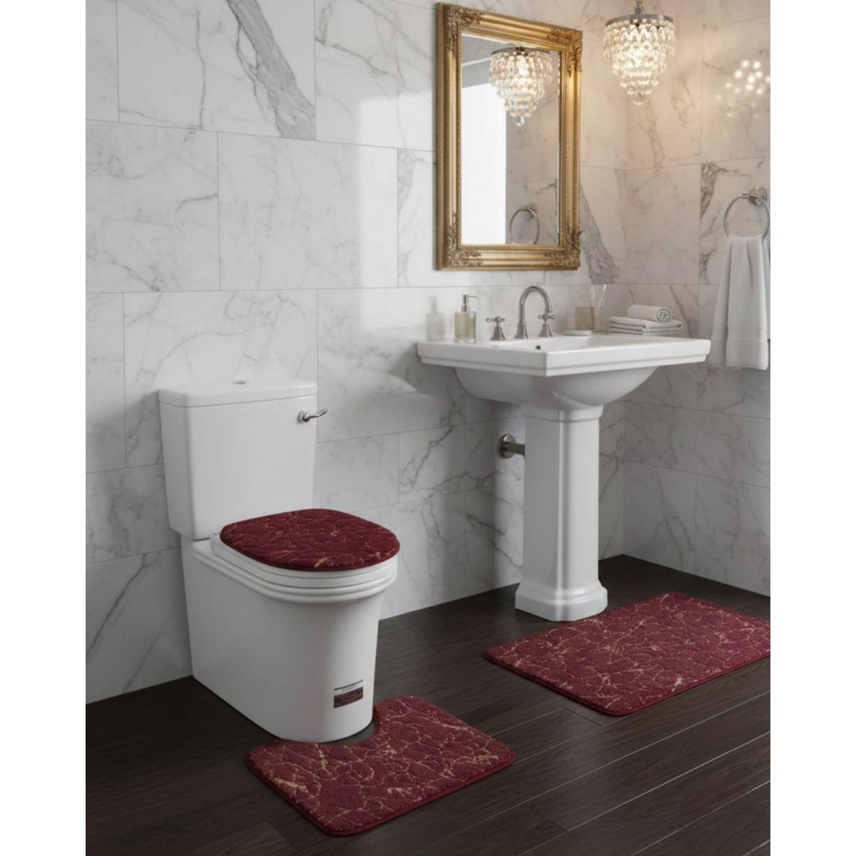 GENERICO - SET DE BAÑO DE MARMOL ATERCIOPELADOS 3 PIEZAS