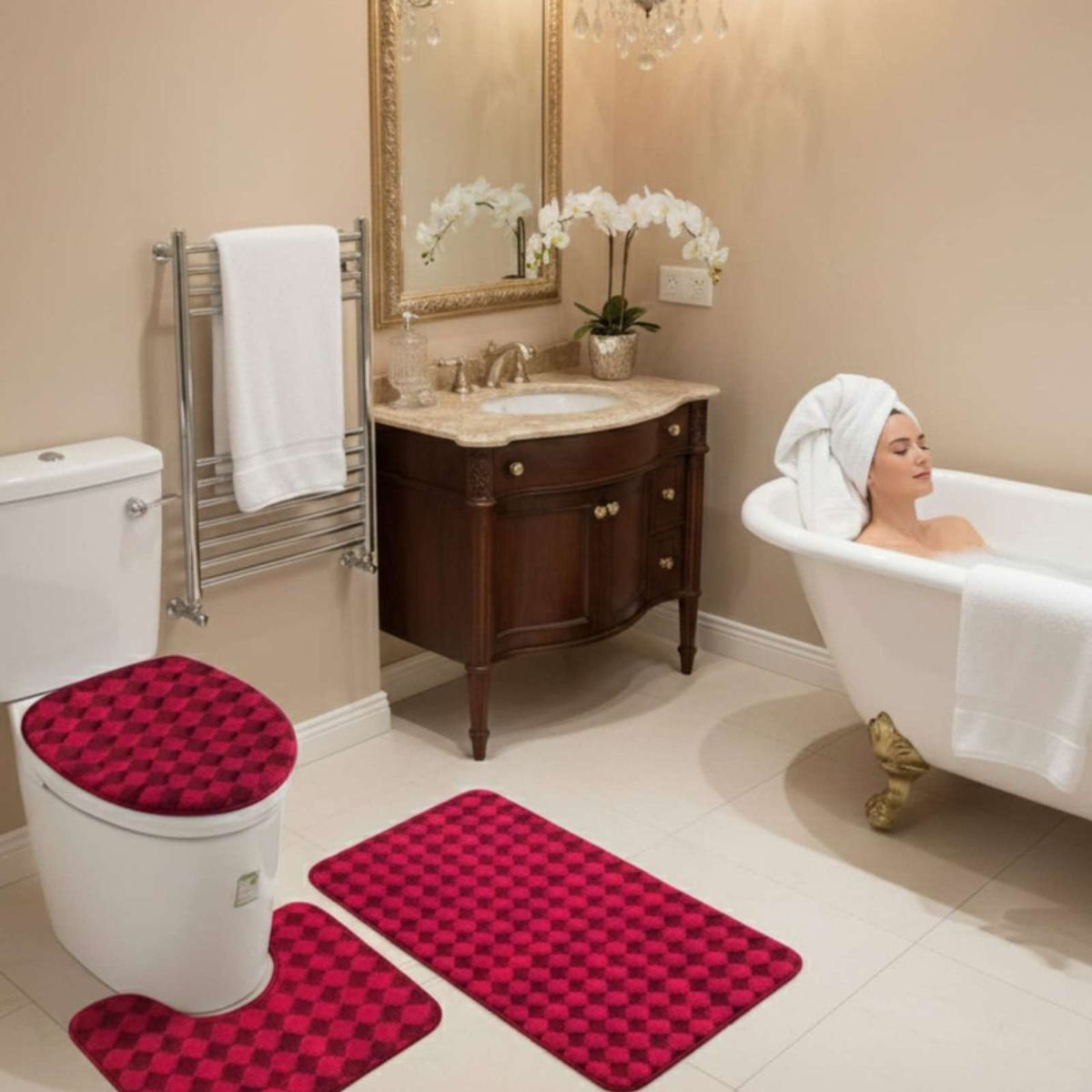 GENERICO - SET DE BAÑO 3 PIEZAS DISEÑO GEOMÉTRICO 3D