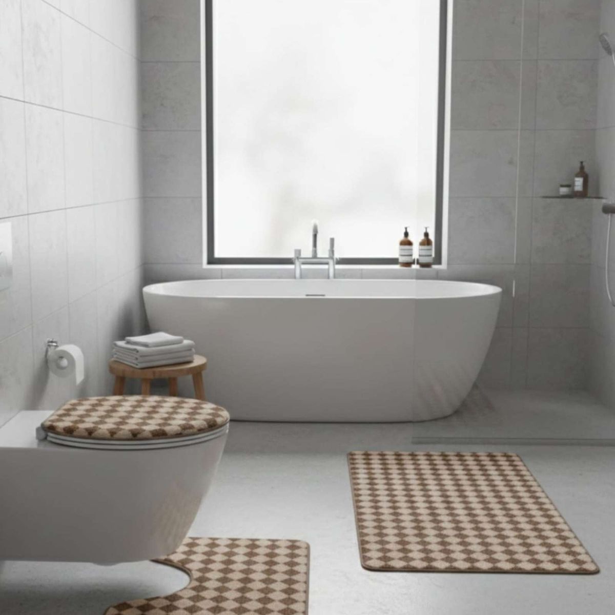 GENERICO - SET DE BAÑO 3 PIEZAS DISEÑO GEOMÉTRICO 3D