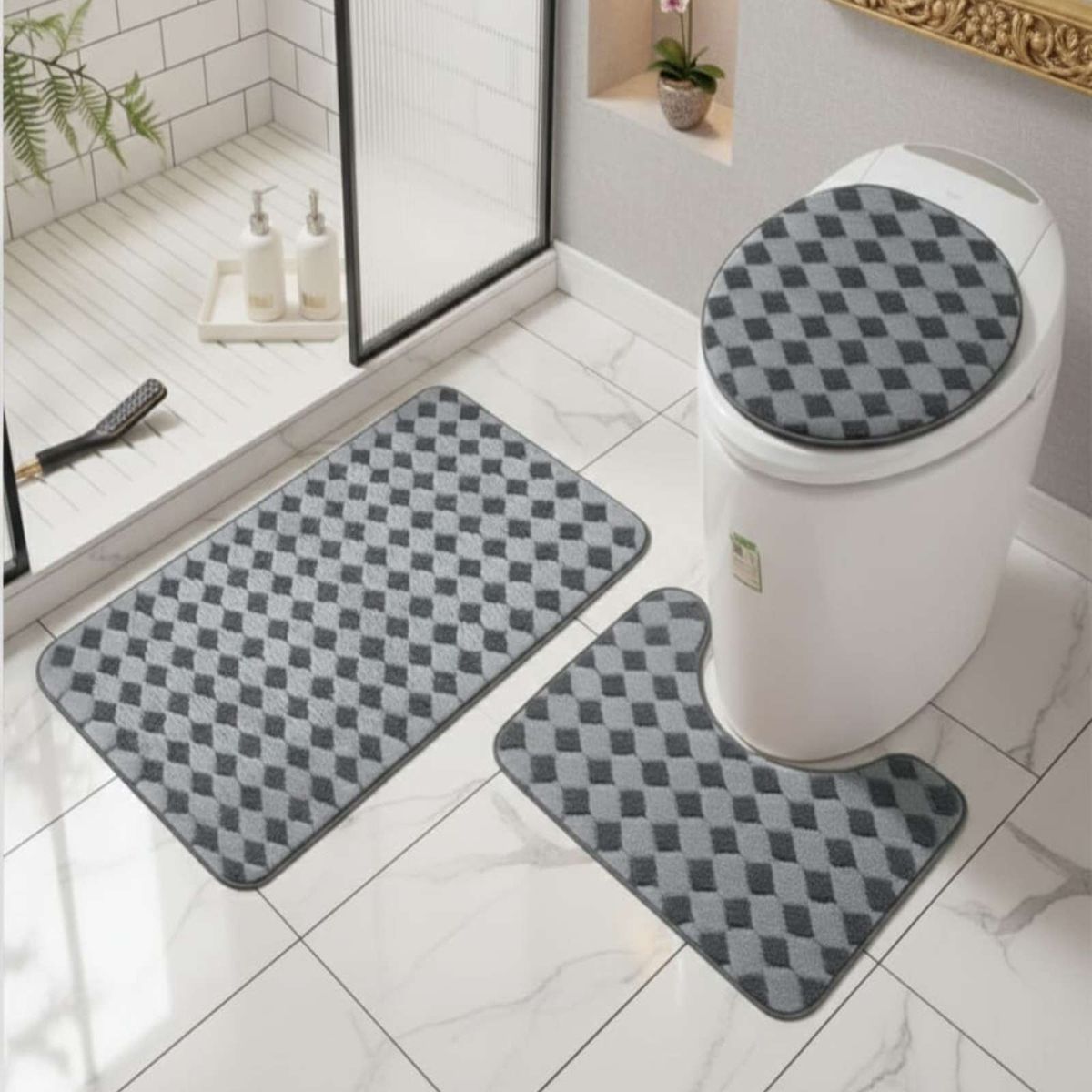 GENERICO - SET DE BAÑO 3 PIEZAS DISEÑO GEOMÉTRICO 3D