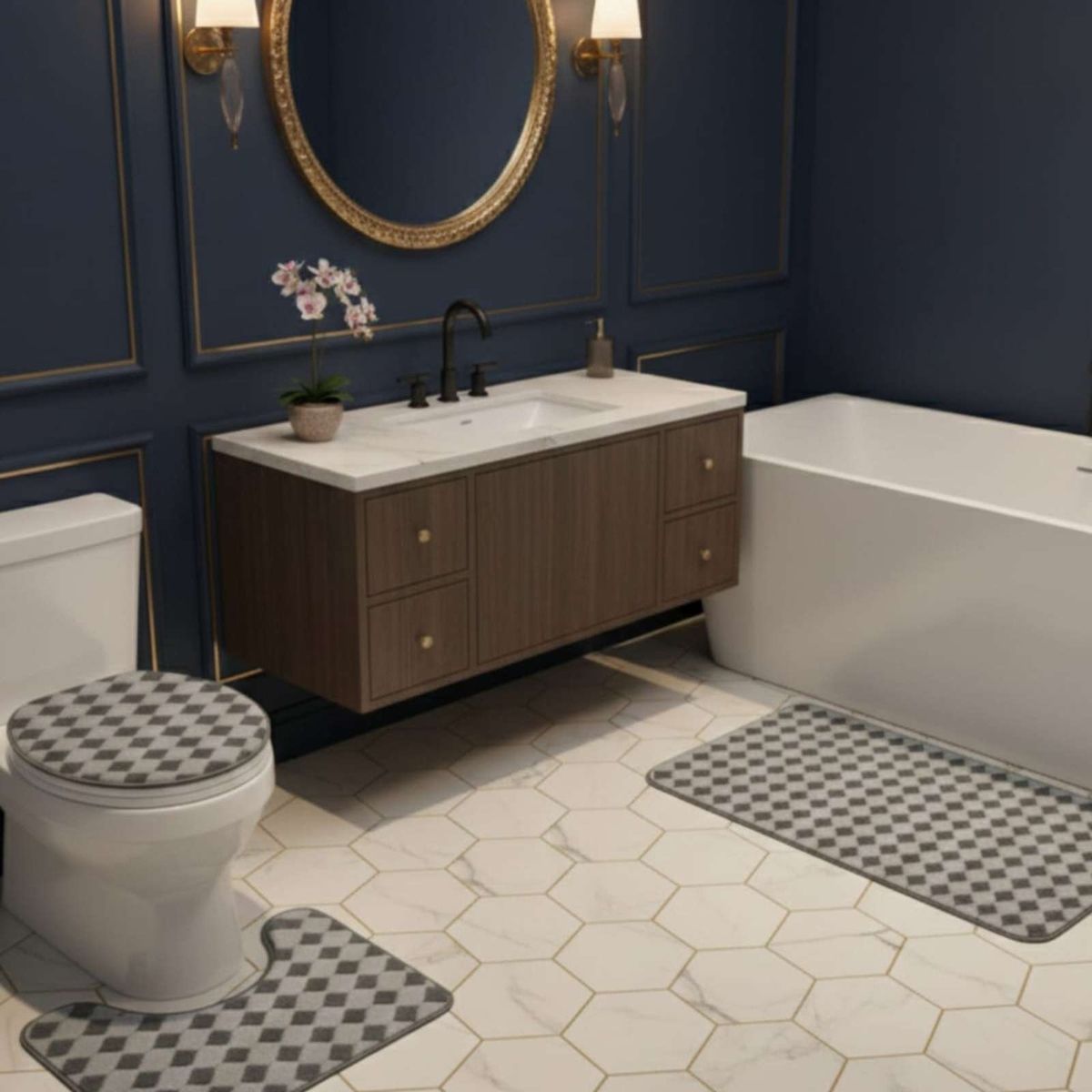 GENERICO - SET DE BAÑO 3 PIEZAS DISEÑO GEOMÉTRICO 3D