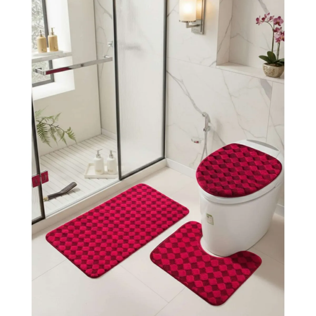 GENERICO - SET DE BAÑO 3 PIEZAS DISEÑO GEOMÉTRICO 3D