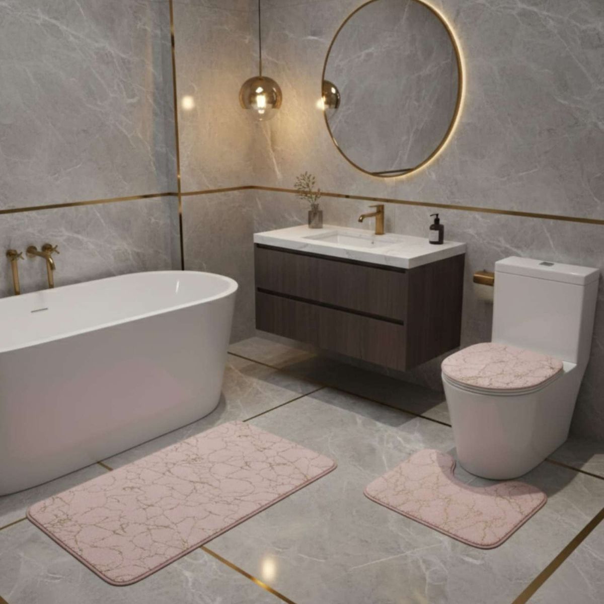 GENERICO - SET DE BAÑO DE MARMOL ATERCIOPELADOS 3 PIEZAS