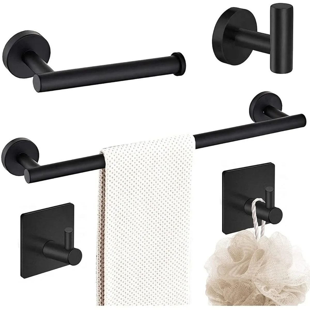 GENERICO - Juego Sets De Accesorios De Baño Toallero Negro Mate, 5pzs