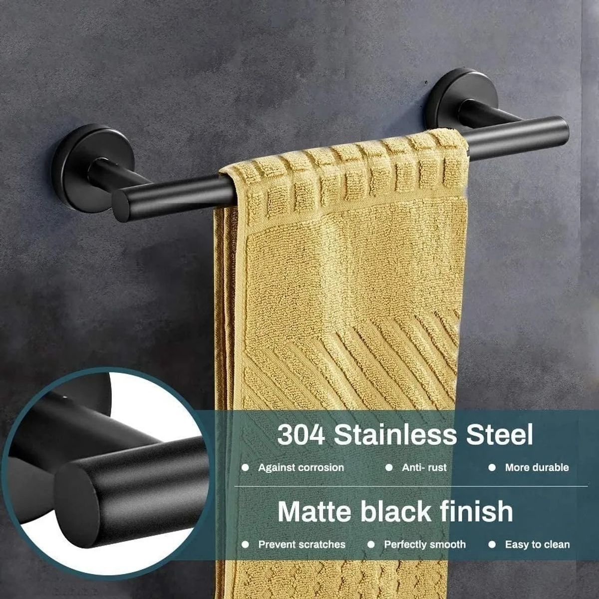GENERICO - Juego Sets De Accesorios De Baño Toallero Negro Mate, 5pzs