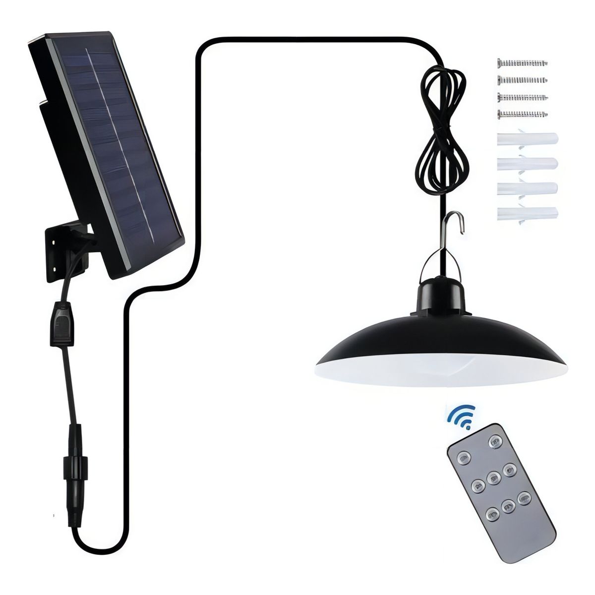 GENERICO - Lampara Plafon 120 Con Panel Solar Y Control Remotonegro Estructura Black