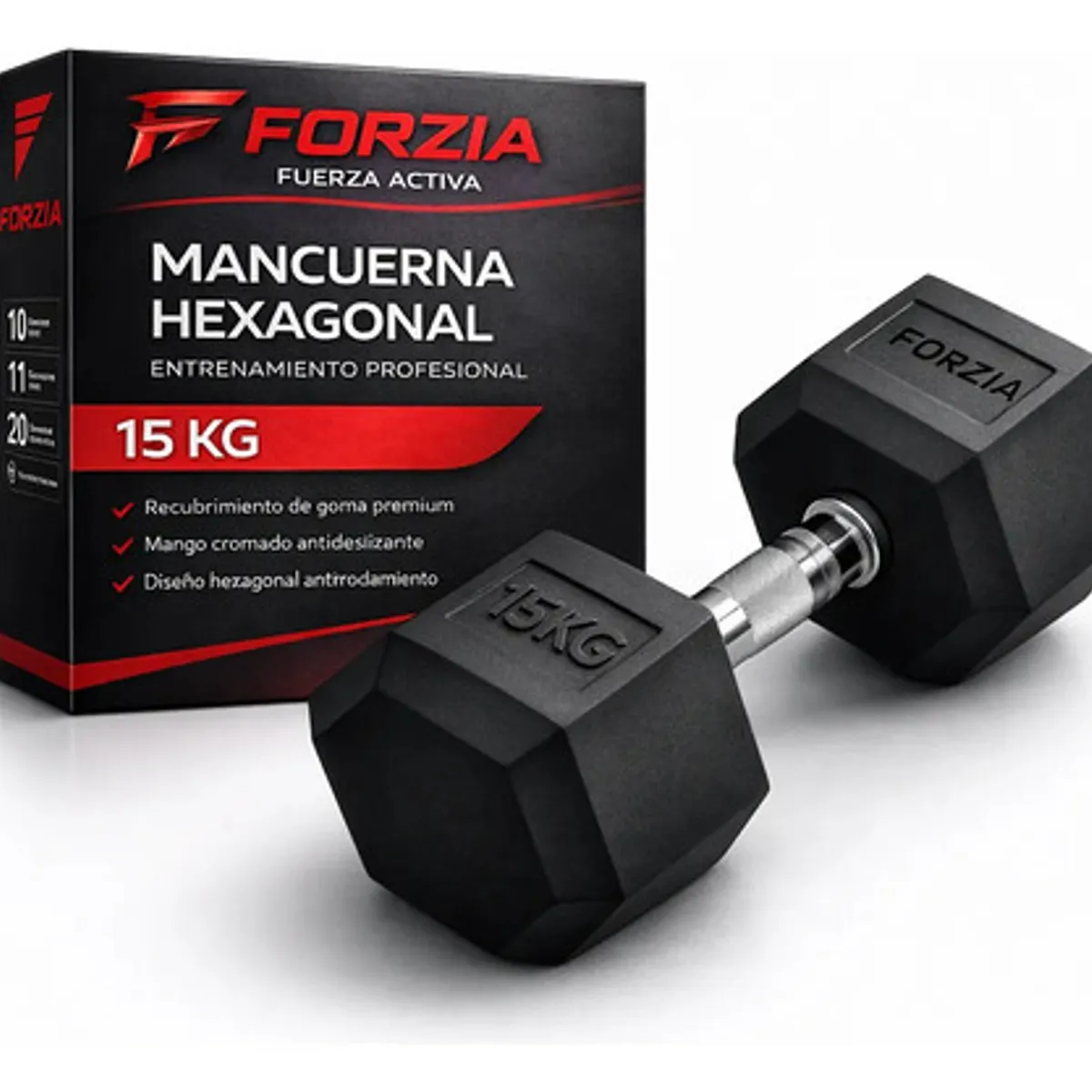 HAZ TU CLICK - Mancuerna Hexagonal 15kg Acero Y Caucho Pesa Color Negro Negro