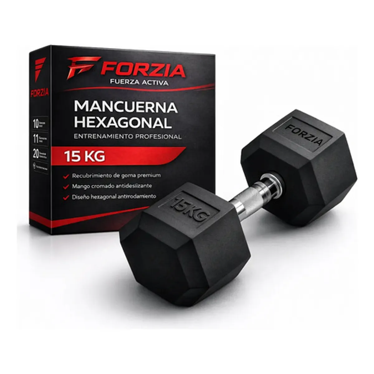 HAZ TU CLICK - Mancuerna Hexagonal 15kg Acero Y Caucho Pesa Color Negro Negro