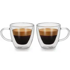 GENERICO - Set De 2 Tazas De Vidrio Doble Pared Para Café Té 80ml