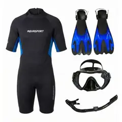 AQUASPORT - Pack Snorkeling Caribe- Traje, Máscara, Snorkel y Aletas 37-40 XXL