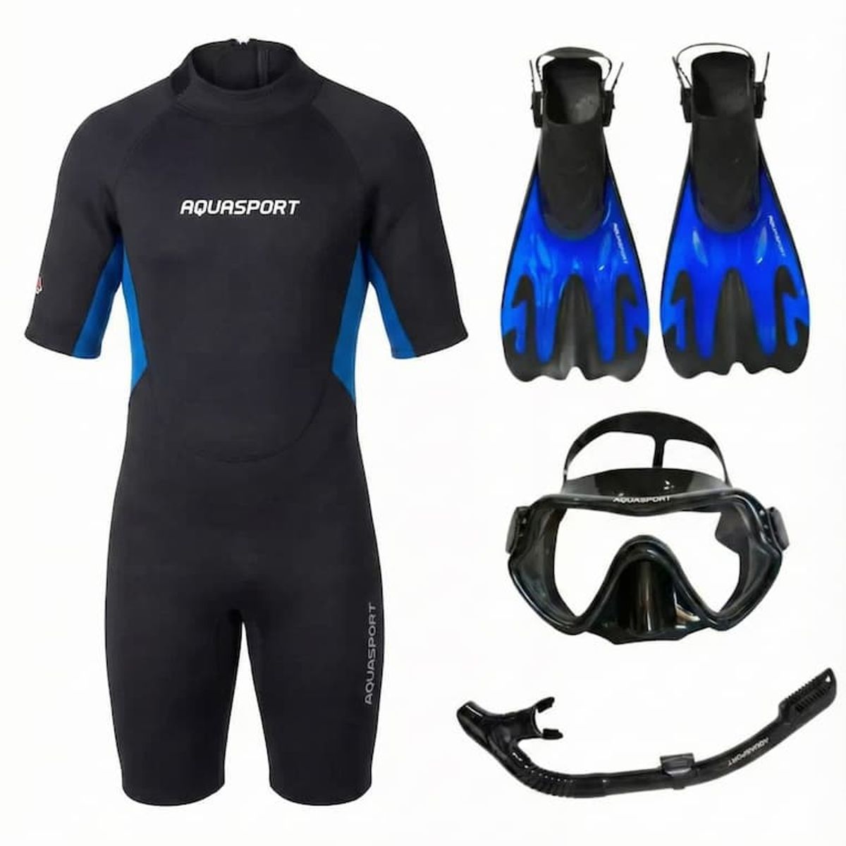 AQUASPORT - Pack Snorkeling Caribe- Traje, Máscara, Snorkel y Aletas 41-44 XL