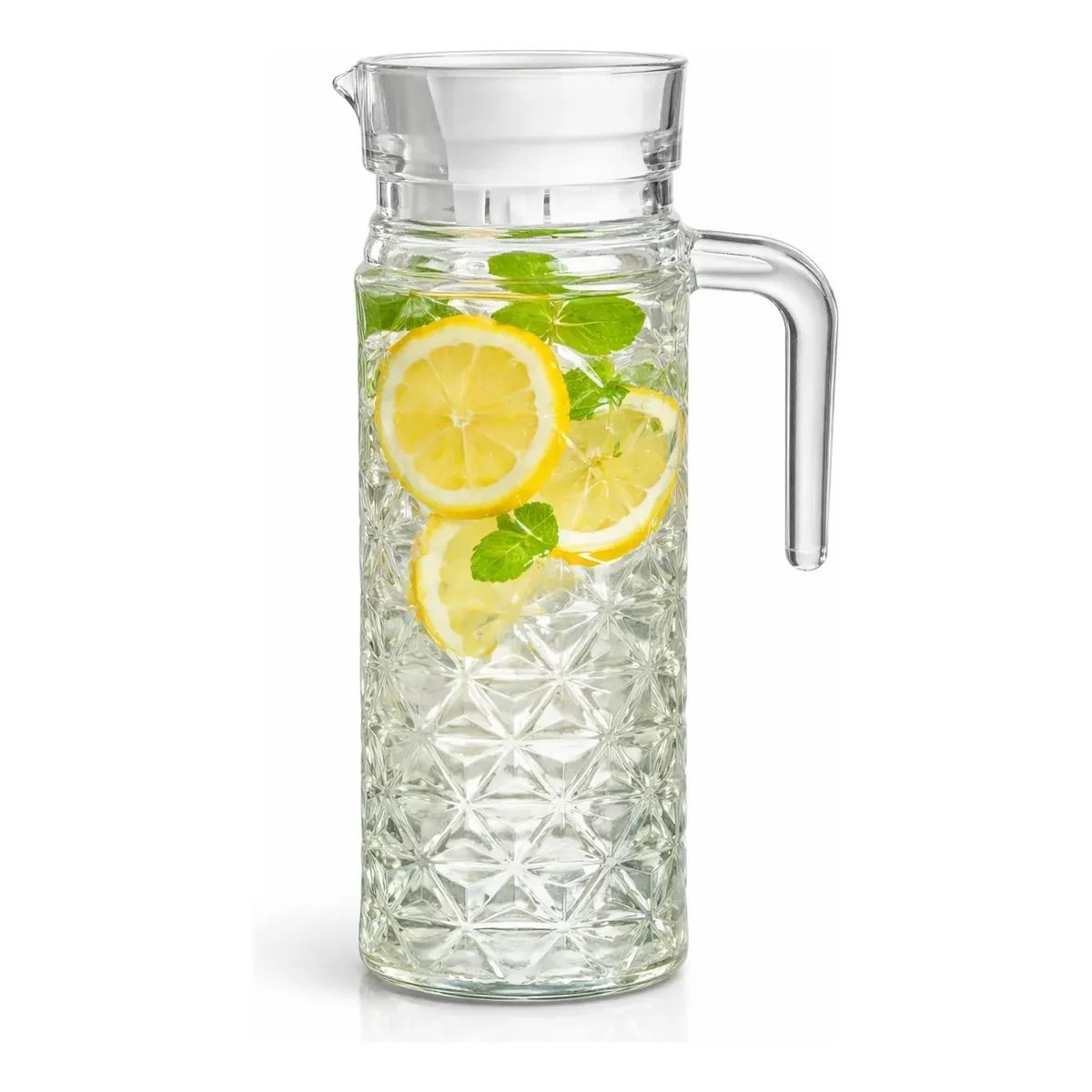 GENERICO - Jarra Vidrio 1100ml Vintage Diamante Tapa Plastica Asa Hogar Transparente diamante vidrio cristal
