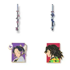 GENERICO - Pack 4 Pines Giyu Tomioka y Shinobu Kocho - Katana + Retrato / Demon Slayer