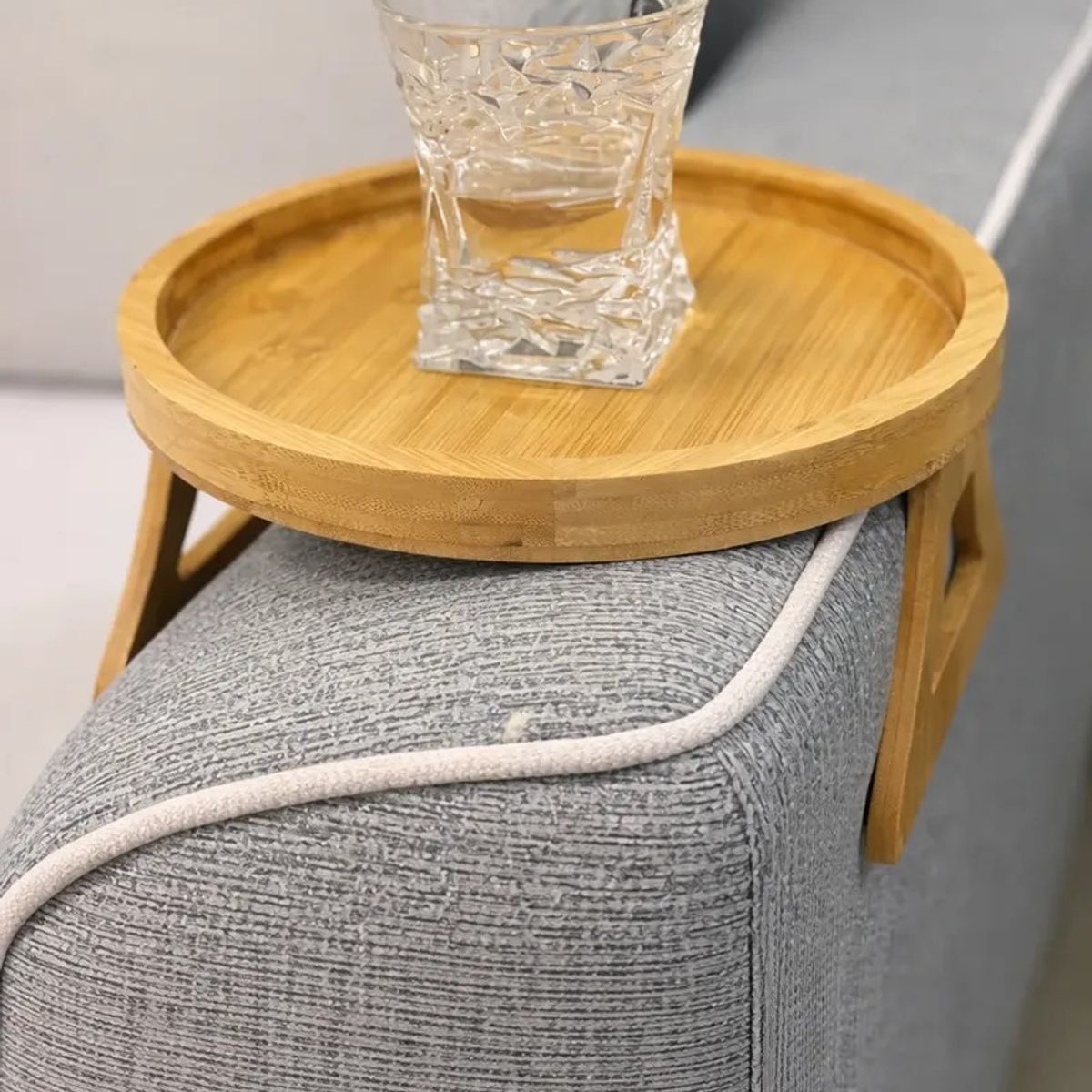 GENERICO - x2 Bandeja Plegable Porta Vasos Bambu Mueble Reposabrazos Sofa Bandeja Madera Sofa Compacta
