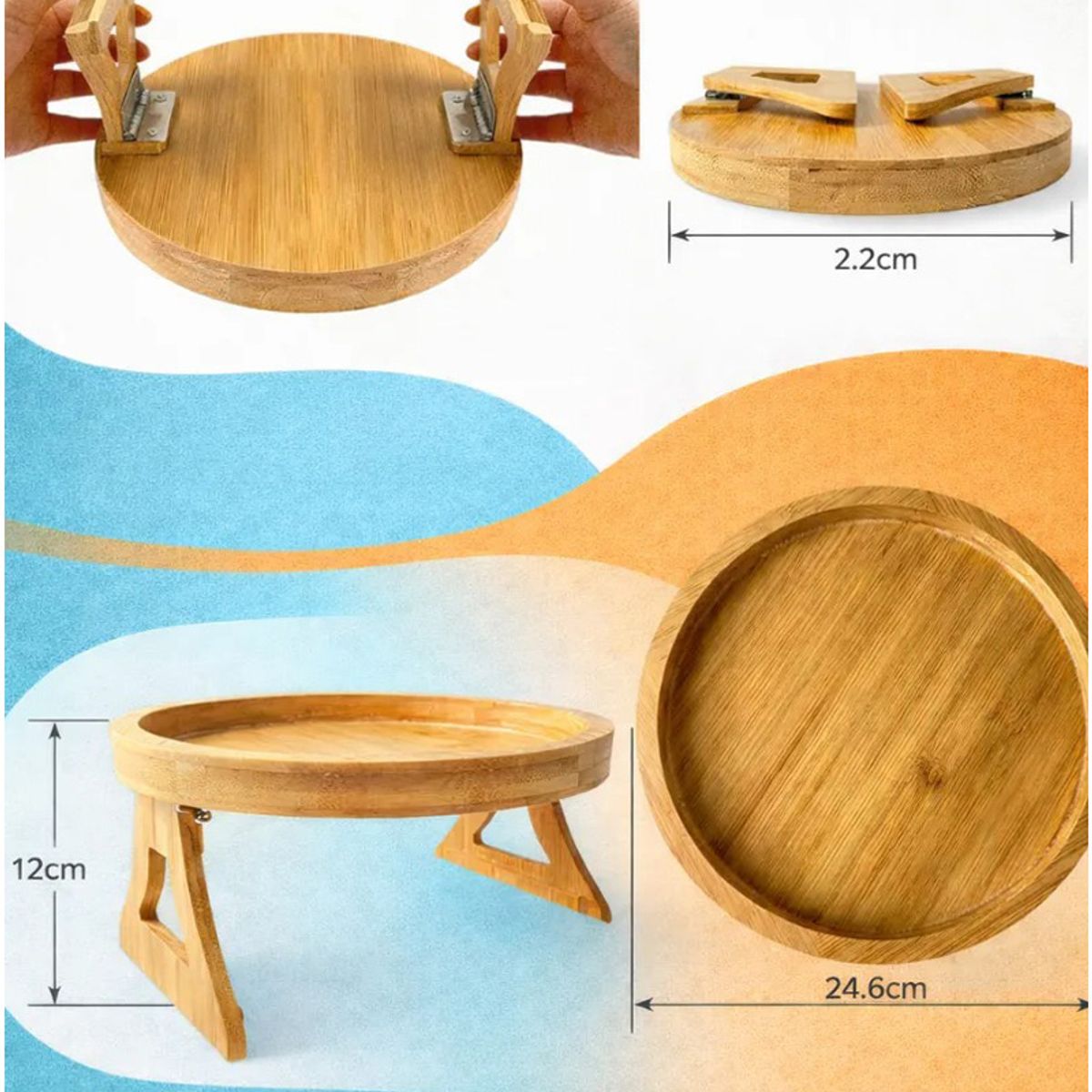 GENERICO - x2 Bandeja Plegable Porta Vasos Bambu Mueble Reposabrazos Sofa Bandeja Madera Sofa Compacta