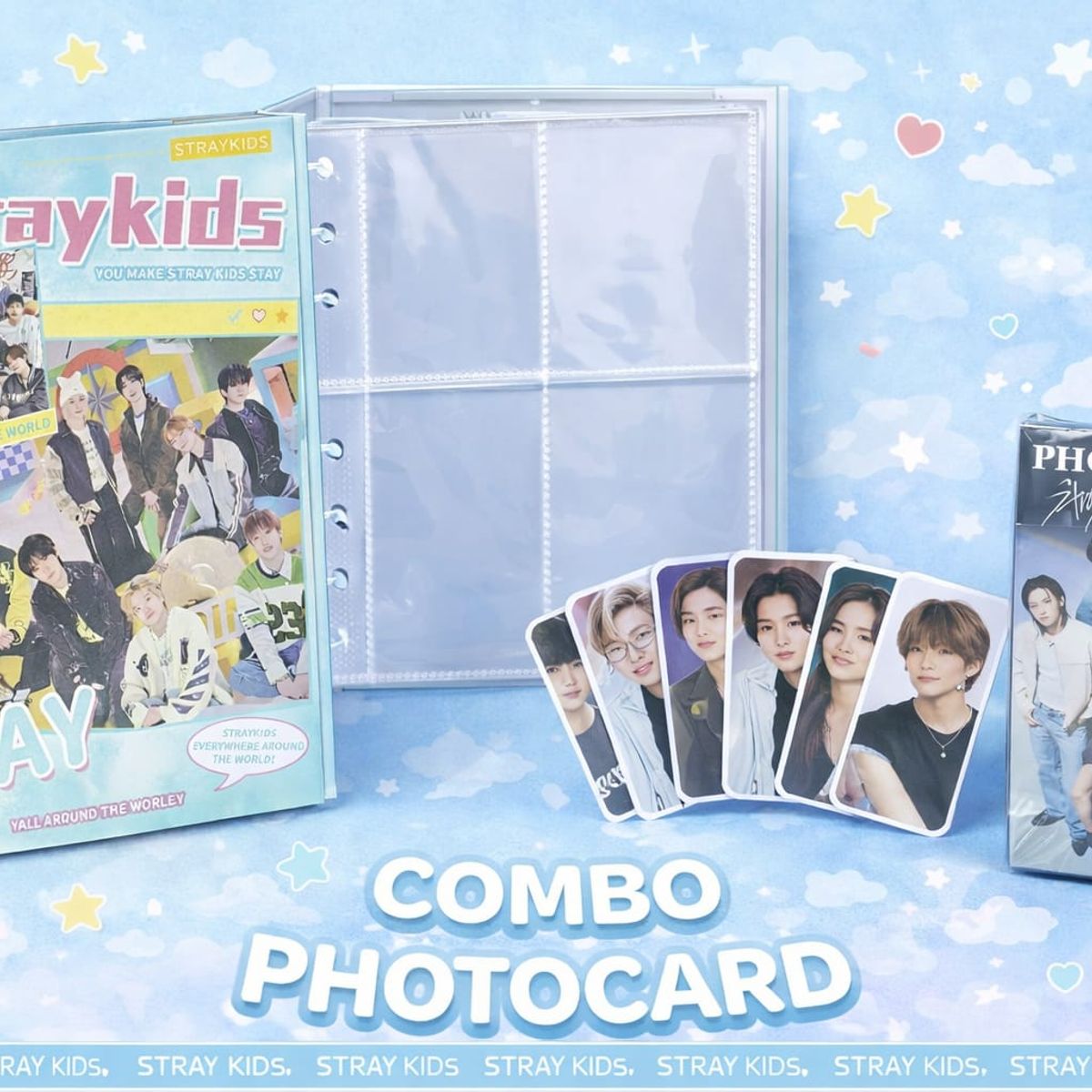 GENERICO - StrayKids Binder  A5 capacidad  84 photocards  - 50 Photocards -  20 Hojas transparentes con 4 espacios