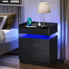 ROHE - Velador Con Luz Variable Con 2 Cajones 45×35×52 cm Negro