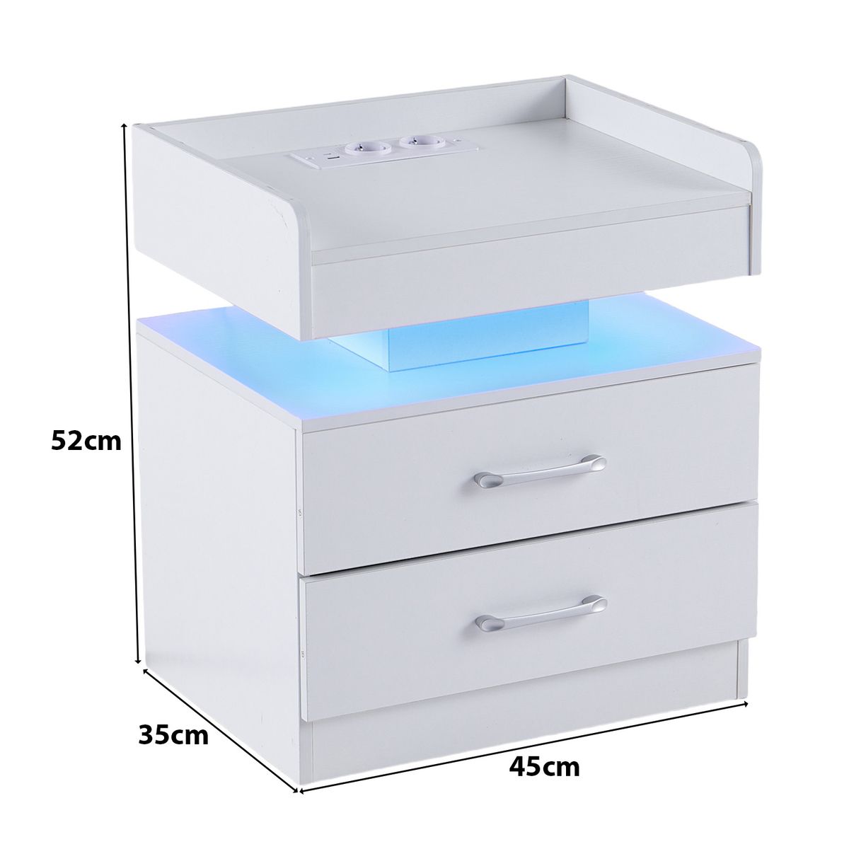 ROHE - Velador Con Luz Variable Con 2 Cajones 45×35×52 cm Blanco