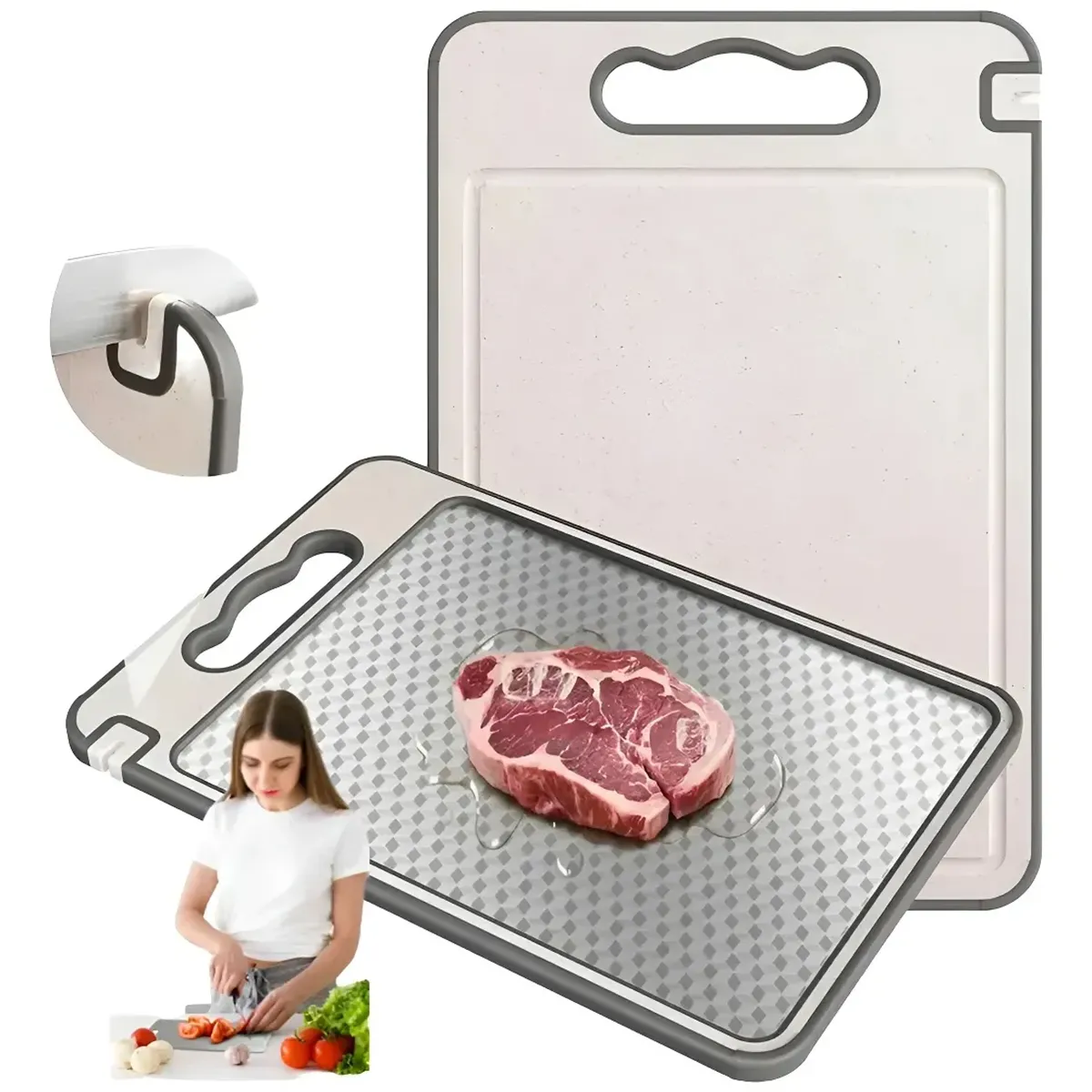 GENERICO - Tabla De Cortar Doble Cara Acero Inoxidable 304 Para Cocina Geométrico Beige