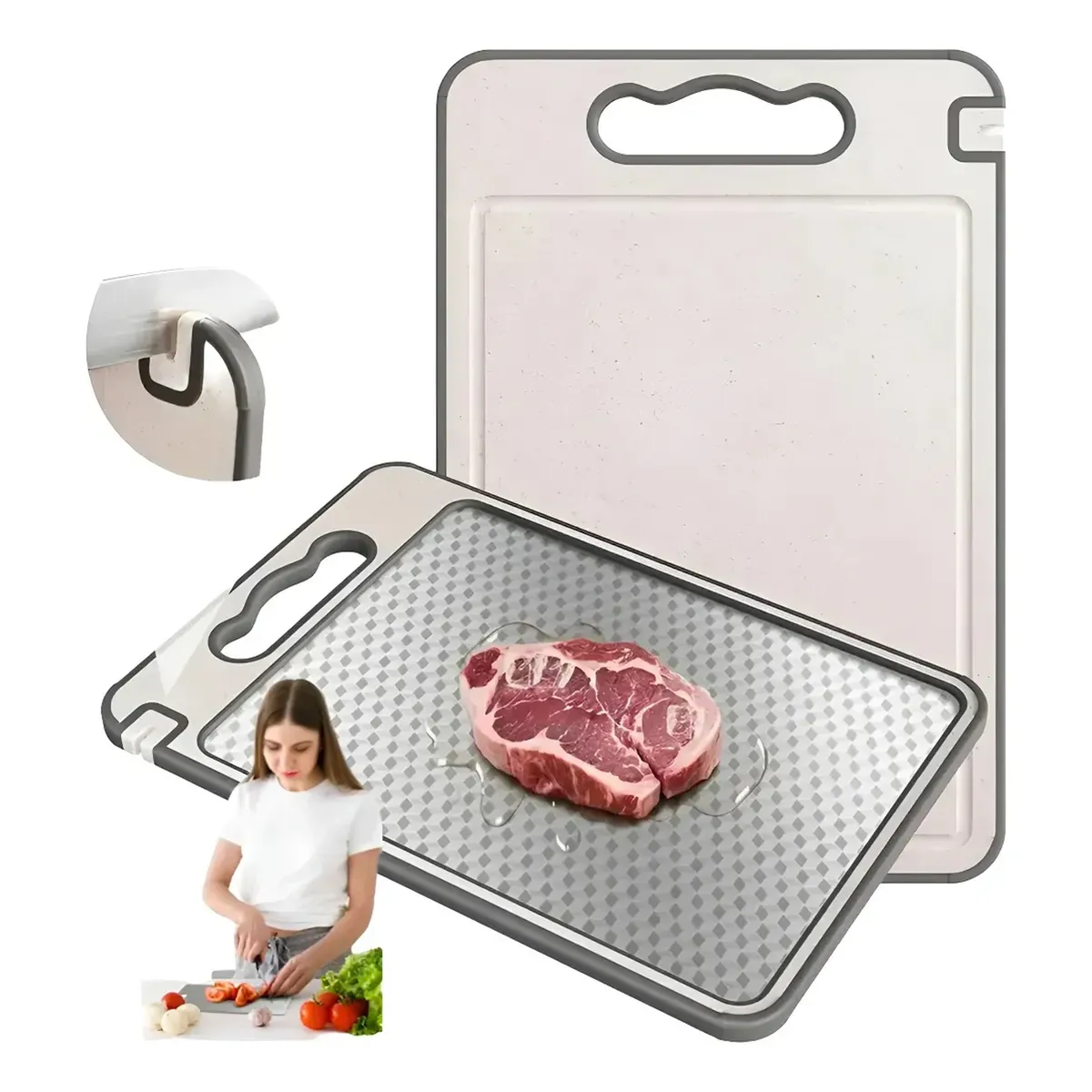 GENERICO - Tabla De Cortar Doble Cara Acero Inoxidable 304 Para Cocina Geométrico Beige