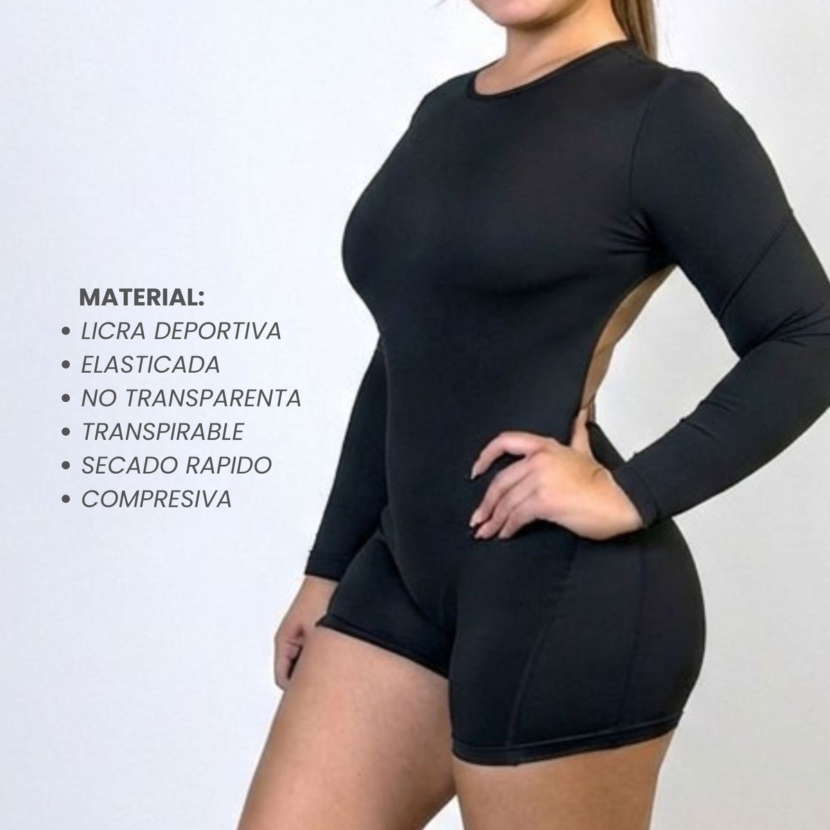 NOVY - Enterito Corto Manga Larga Espalda Abierta Licra Yoga Gym Novy