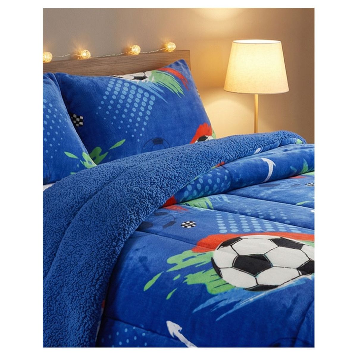 GENERICO - Cobertor Chiporro Invierno 1.5 Plazas + 1 Funda de Almohada - Azul Balones M46
