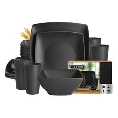 GENERICO - Kit 16 Cuadrada Vajilla Juego Cocina Paja Trigo Plato Tazas Negro