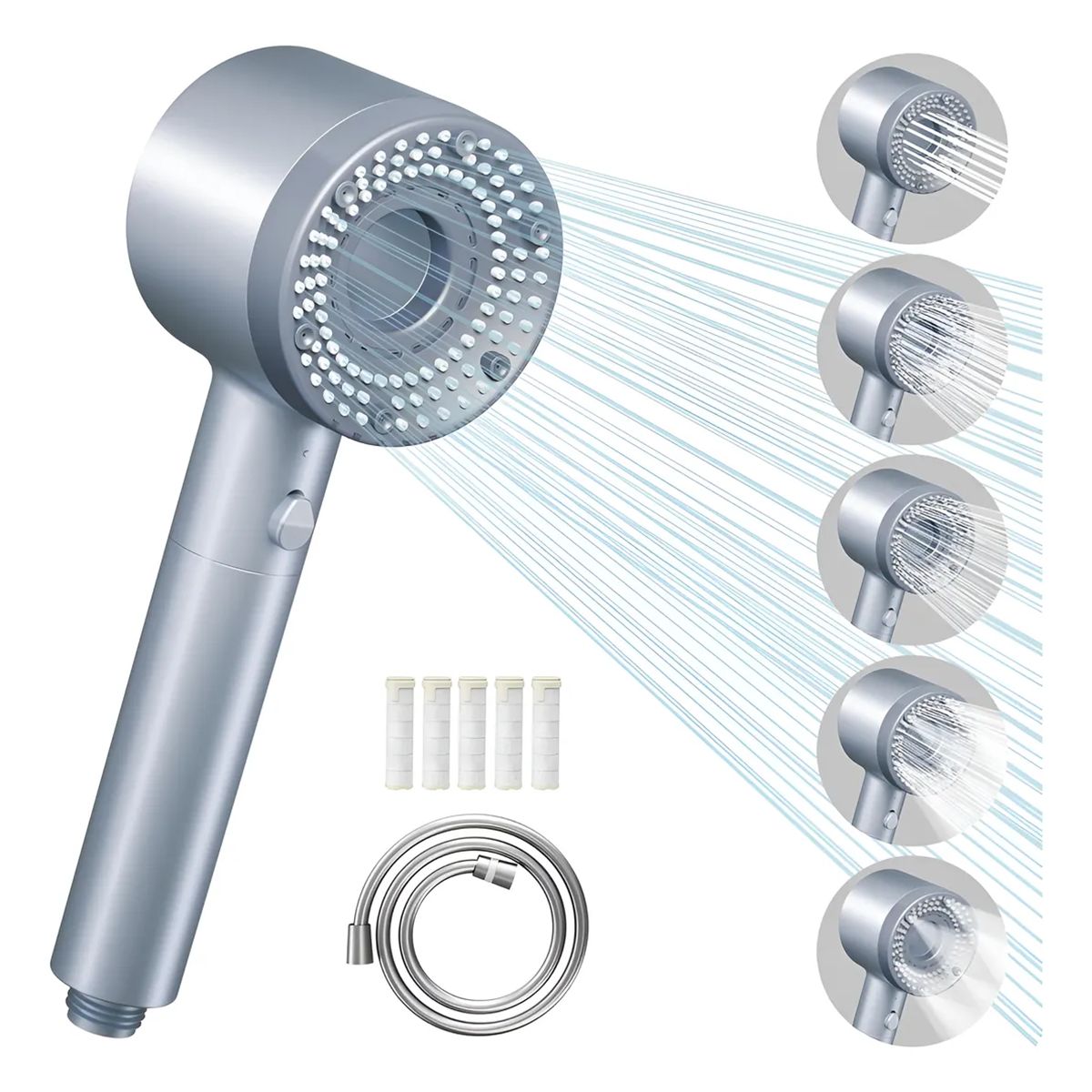 GENERICO - Regulable 5 Modos Ducha De Alta Filtro Ducha Presión Azul Acero