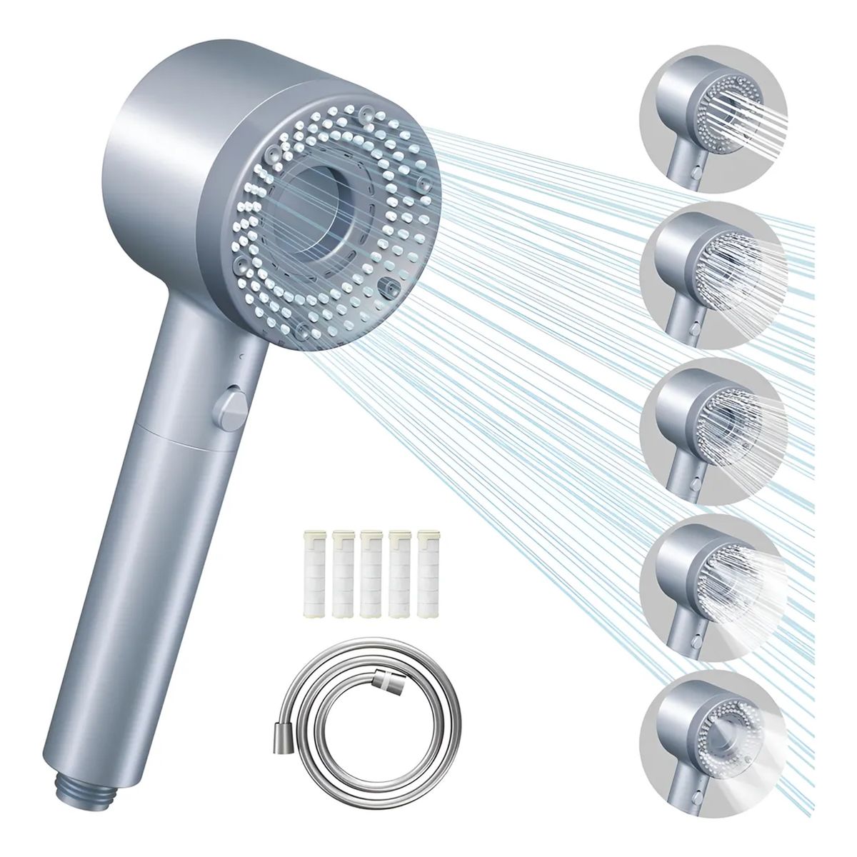 GENERICO - Regulable 5 Modos Ducha De Alta Filtro Ducha Presión Azul Acero