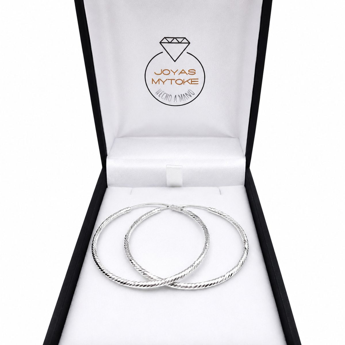 JOYAS MYTOKE - Aros Argolla Grande Plata Fina 925 De Tubo Facetada Juvenil