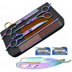KUANGYE - Set Tijeras Para Corte De Pelo Filo Navaja + Peine Y Estuche Tonasol Con Estuche