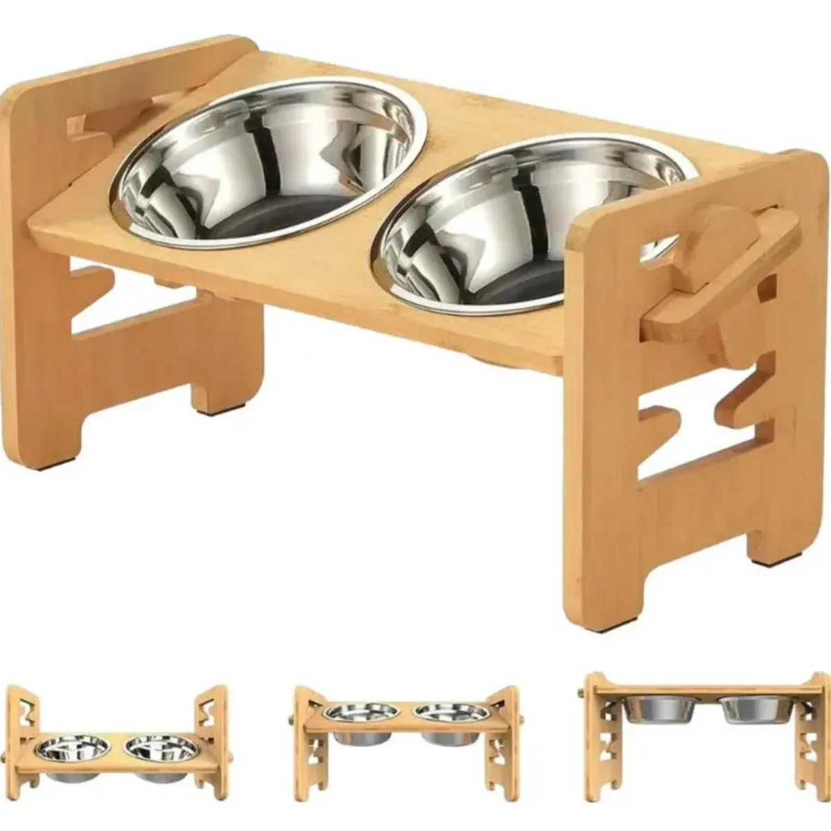 ATURE - Comedero Elevado Para Perros Gatos Mascotas Marrón