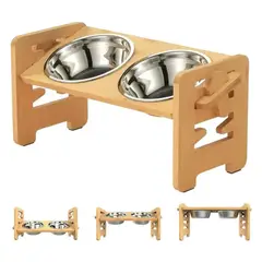 ATURE - Comedero Elevado Para Perros Gatos Mascotas Marrón