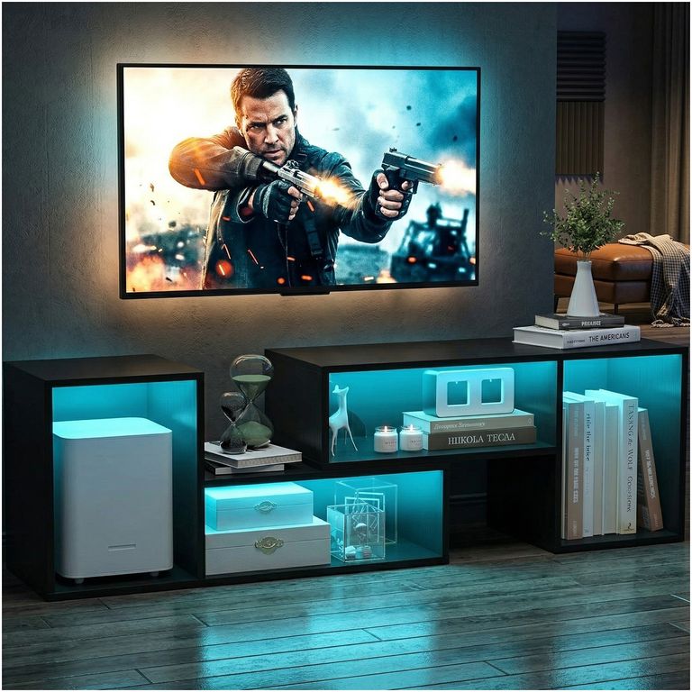 ROHE Rack TV 55” 145x35x49cm Extensible con Luz RGB Negro