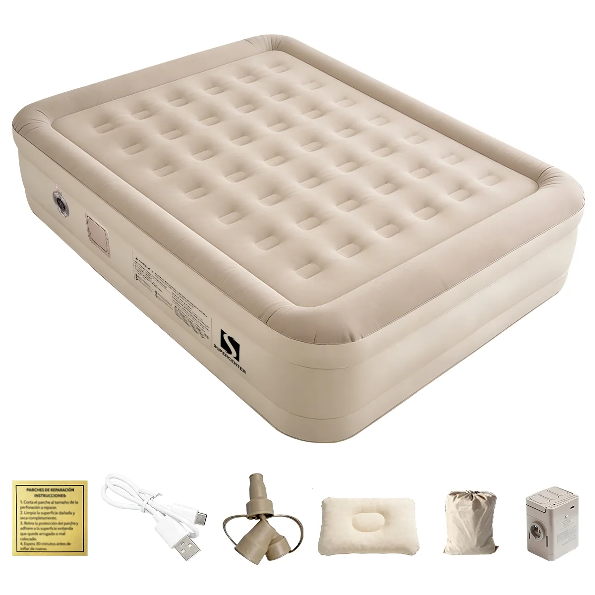 SUPERCENTER - Colchón Inflable Eléctrico Queen 2 Plazas Con Almohada Beige