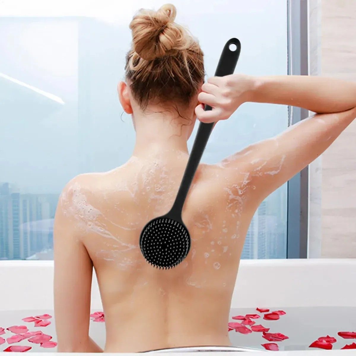 KUANGYE - Cepillo Ducha De Silicona Para Fregar La Espalda Exfoliante Negro